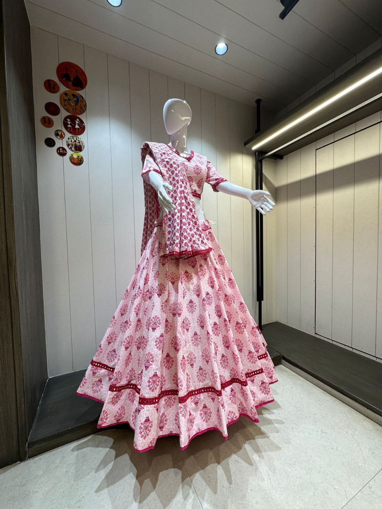 Pink Elegant Cotton Lehnga
