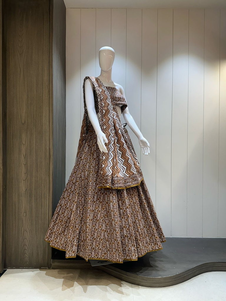 Brown Elegant Cotton Lehnga