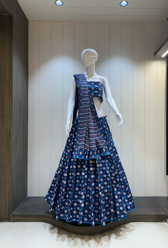 Blue Crystal Cotton Lehnga