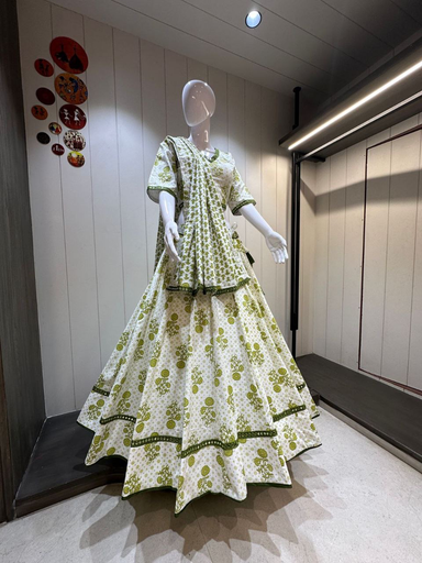 Green Elegant Cotton Lehnga
