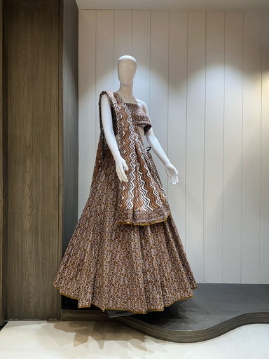 Brown Elegant Cotton Lehnga