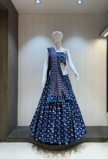 Blue Crystal Cotton Lehnga